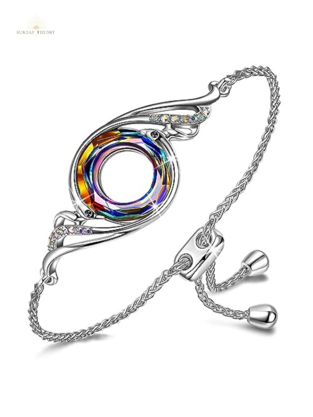 Sterling Silver Phoenix Bangle Bracelet with Austrian Crystals, Adjustable